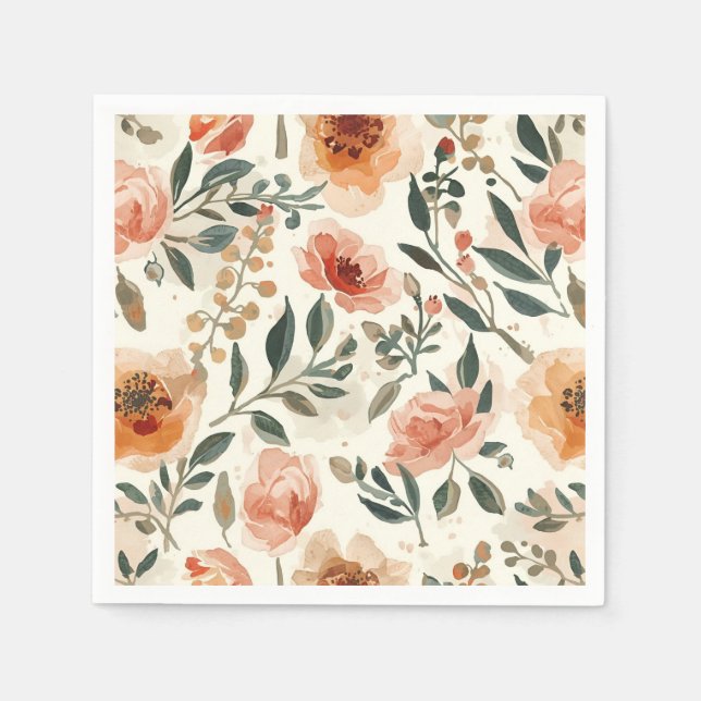 Guardanapo De Papel Orange Watercolor Flowers Botanical Painting (Frente)