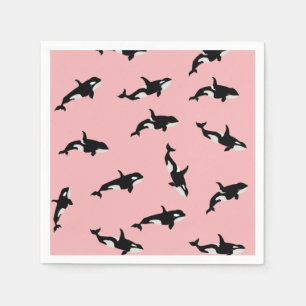 Guardanapo De Papel Orca Baleia Ilustração Pod Padrão Oceano Rosa