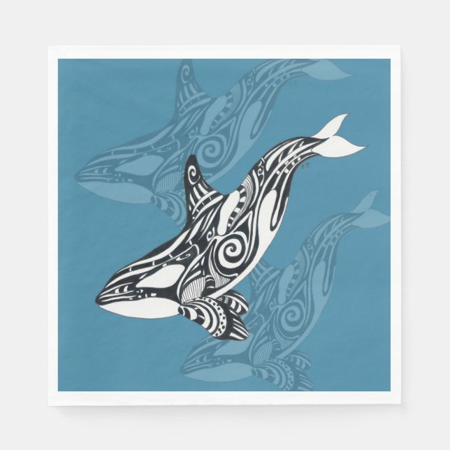 Guardanapo De Papel Orca Killer Whale Tlingue Indigo Blue ink (Frente)