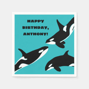 Guardanapo De Papel Orcas Killer Whales Teal Blue Festa de aniversário