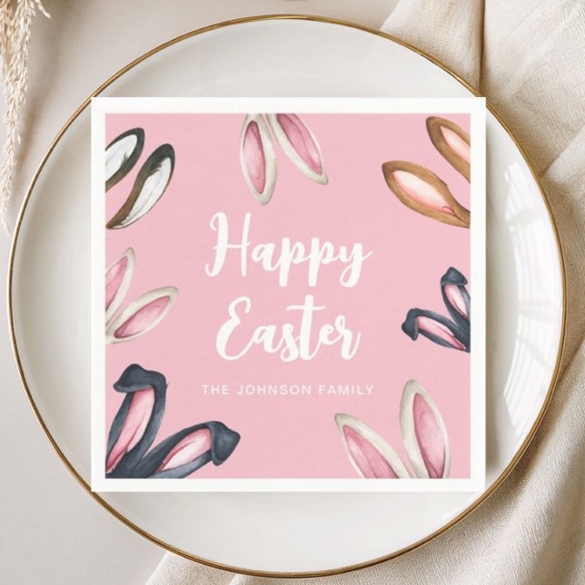 Guardanapo De Papel Orelhas de Coelhinho Fofo Feliz Páscoa (Cute Bunny Ears Happy Easter Napkins)