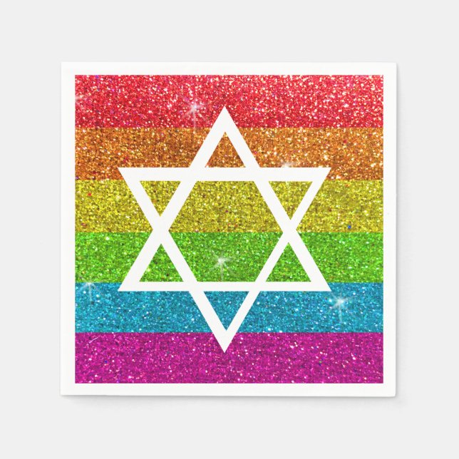 Guardanapo De Papel Orgulho gay Glitter LGBTQIA Jewish Star de David (Frente)