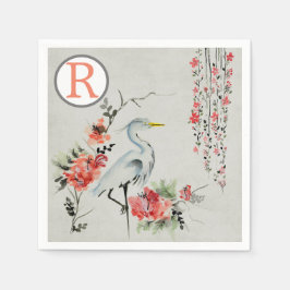 Guardanapo De Papel Oriental Crane Rosa Floral Chinoiserie Monograma