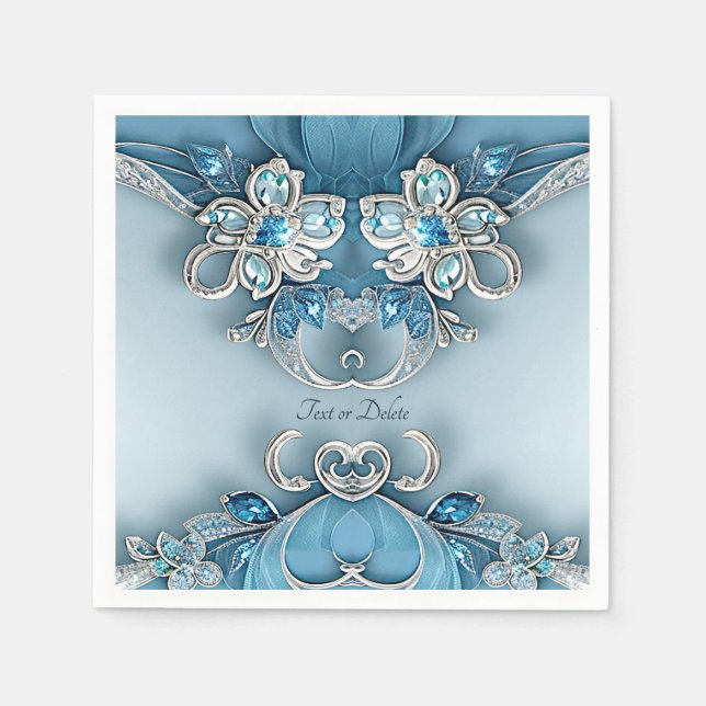 Guardanapo De Papel Ornamentado Azul Froral Napkins (Frente)