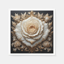 Guardanapo De Papel Ornamentado de Ivory Floral com Rosa Branca