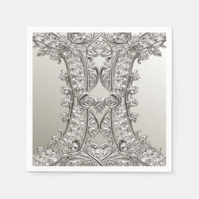 Guardanapo De Papel Ornamentado de Prata Moderno Napkins (Frente)