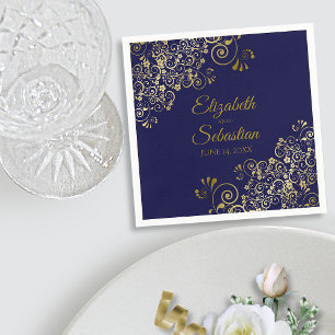 Guardanapo De Papel Ornamentado Dourado Filigree Elegante Marinho Casa