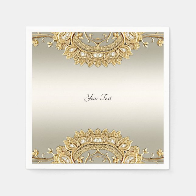 Guardanapo De Papel Ornamentado Dourado Napkins (Frente)