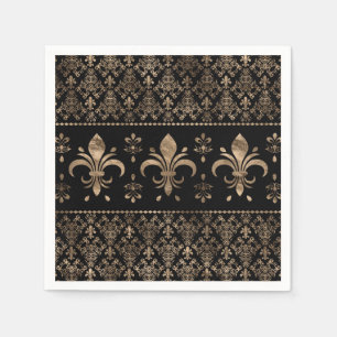 Guardanapo De Papel Ornamento de luxo preto e ouro Fleur-de-lis