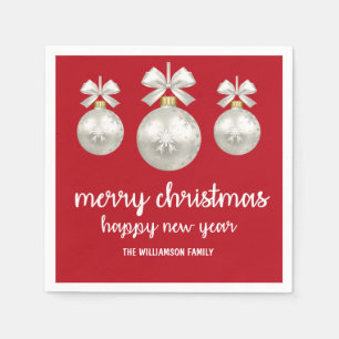 Guardanapo De Papel Ornamento do White Christmas no vermelho,