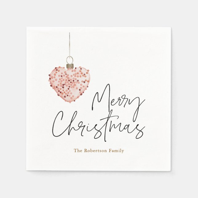 Guardanapo De Papel Ornamento Mínimo do Coração de Natal (Frente)