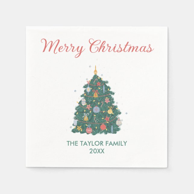 Guardanapo De Papel Ornamentos de Árvores de Natal Elegante Simples de (Frente)