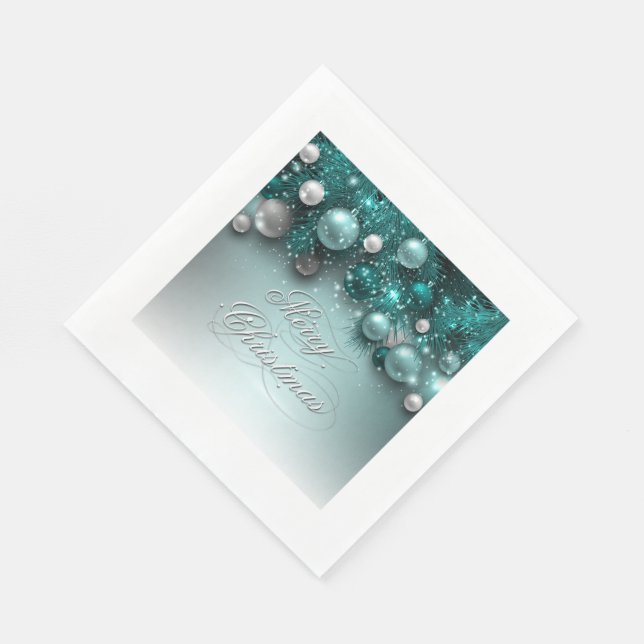 Guardanapo De Papel Ornamentos de Natal - Teal (Quina)
