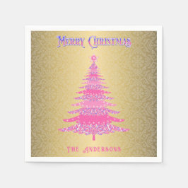 Guardanapo De Papel Ornamentos de Nome Dourado da Árvore de Natal Rosa