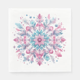 GUARDANAPO DE PAPEL ORNATE PINK & BLUE WINTER HOLIDAY SNOWFLAKES