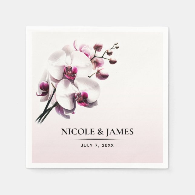Guardanapo De Papel Orquídea Flor Rosa e Branco Casamento (Frente)
