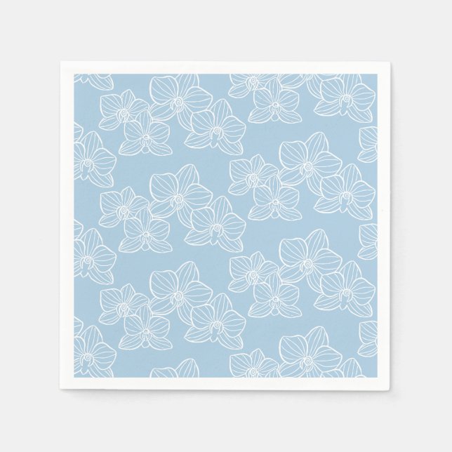 Guardanapo De Papel Orquídea Linear | Floral Botânico Chic Azul Céu (Frente)