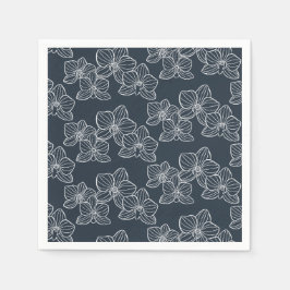 Guardanapo De Papel Orquídea Linear | Floral Botânico Chic Azul Marinh