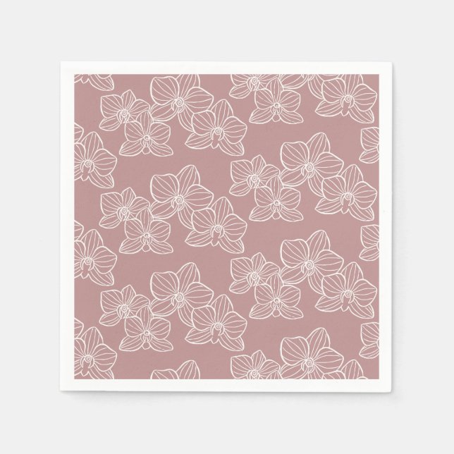 Guardanapo De Papel Orquídea Linear | Floral Botânico Chic Rosa Empoei (Frente)