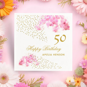 Guardanapo De Papel Orquídea rosa Coloração Dourada da Água 50º Aniver
