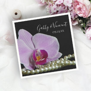 Guardanapo De Papel Orquídea Rosa e Pérolas no Casamento Negro