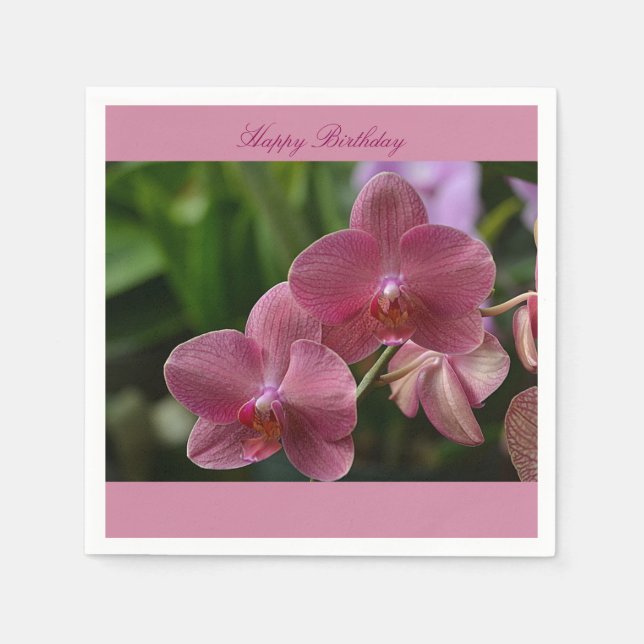 Guardanapo De Papel Orquídea Rosa Feliz Aniversário Napkin (Frente)