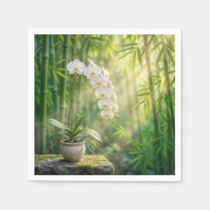 Guardanapo De Papel Orquídeas Brancas na Floresta de Bambu