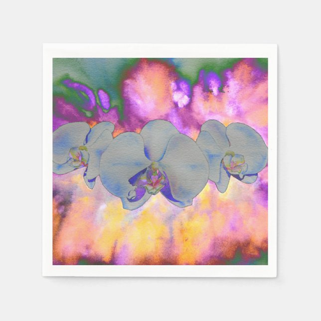 Guardanapo De Papel Orquídeas florais tropicais em aquarela abstrata (Frente)