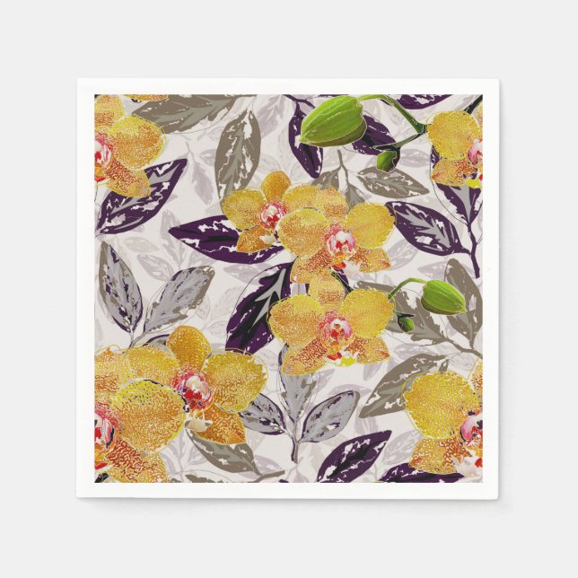 Guardanapo De Papel Orquídeas laranja amarelas. (Frente)
