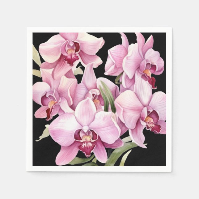 Guardanapo De Papel Orquídeas Rosa e Casamento Preto (Frente)