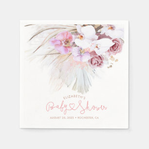 Guardanapo De Papel Orquídeas Rosa e Pampas Grama Elegante Boho