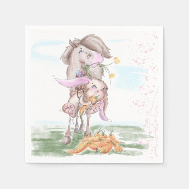 Guardanapo De Papel Oster Servietten mit Pferd und Osterhase (Frente)