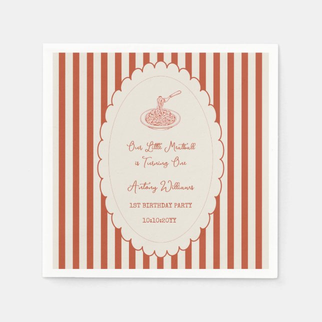 Guardanapo De Papel Our little meatball is turning one 1st Birthday  (Frente)