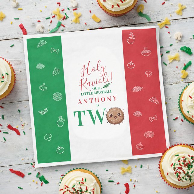 Guardanapo De Papel Our Little Meatball is Turning Two Birthday Party  (Our Little Meatball is Turning Two Birthday Party Napkins)