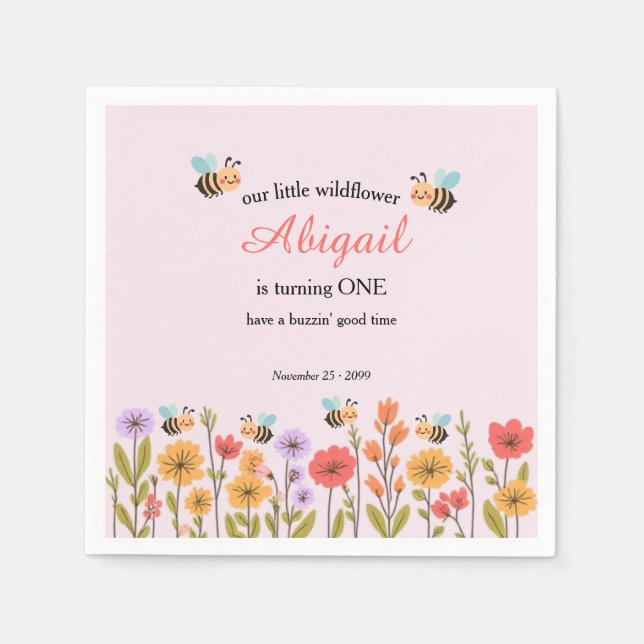 Guardanapo De Papel Our Little Wildflower Floral Bee 1st Birthday (Frente)