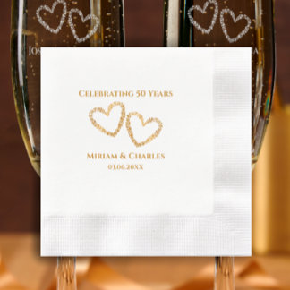 Guardanapo De Papel Ouro 50º Coração de Aniversário de Casamento Perso