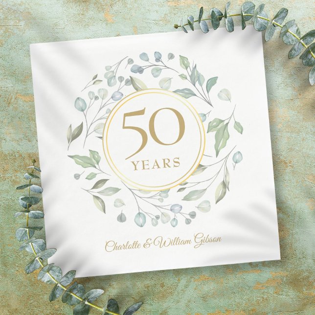 Guardanapo De Papel Ouro 50 Aniversário de Casamento Laurel Greenery (Golden 50 Wedding Anniversary Laurel Greenery Napkins)