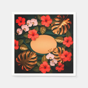 Guardanapo De Papel Ouro Botânico Monstera Hibisco Luxo Elegante