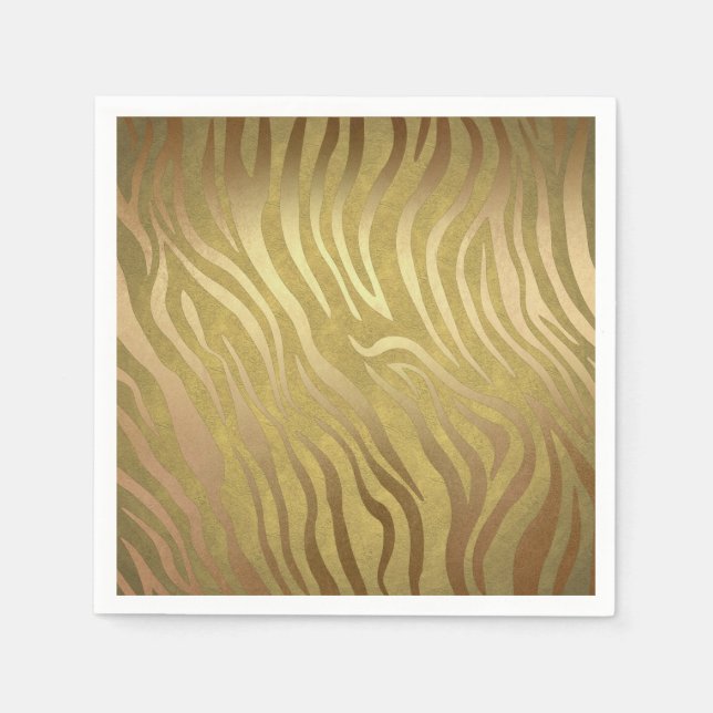 Guardanapo De Papel Ouro Bronze Zebra Impressão Selva Safari Glama (Frente)