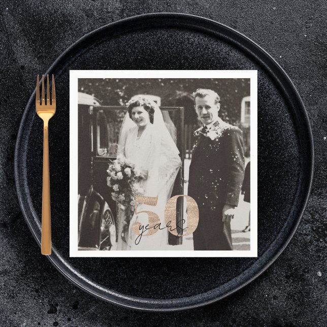 Guardanapo De Papel Ouro Casamento Aniversário Então e Agora 50 anos (Criador carregado)