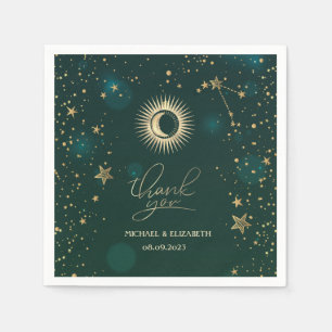 Guardanapo De Papel Ouro Celestial Sol E Lua Estrelas Verde