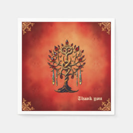 Guardanapo De Papel Ouro da árvore da vida com pedras vermelhas