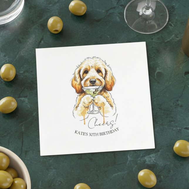 Guardanapo De Papel Ouro De Mão Desenhado, Coquetel Sujo De Martini (Celebrate with this custom hand drawn golden doodle martini cocktail napkin!)