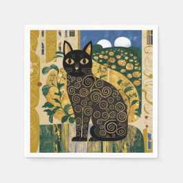 Guardanapo De Papel Ouro Decorativo Gustav Klimt Estilo preto de Gato