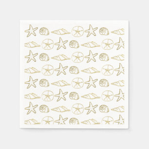 Guardanapo De Papel Ouro em Folha Conchas Estilo Praia Elegante Branco