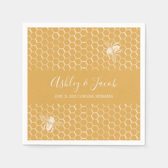 Guardanapo De Papel Ouro Honeycomb Pattern Wedding (Frente)