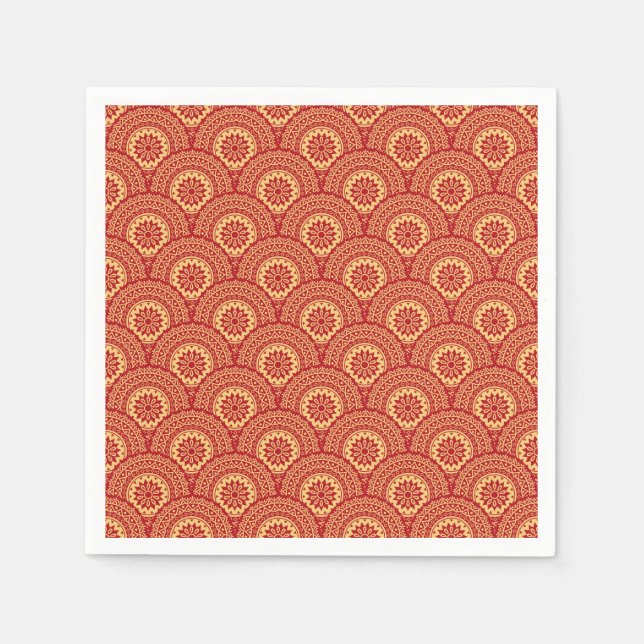 Guardanapo De Papel Ouro mandala ondas em fundo vermelho (Frente)