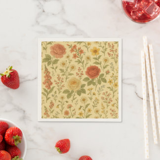 Guardanapo De Papel Ouro Meadow Wildflower - Vintage sem costura