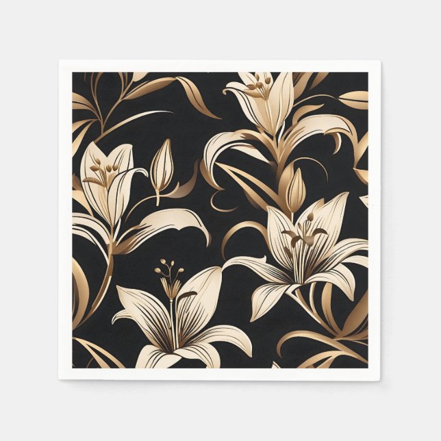 Guardanapo De Papel Ouro Moderno Lily A Preto (Frente)