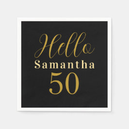Guardanapo De Papel Ouro Preto Olá 50 Personalizado Aniversário de 50